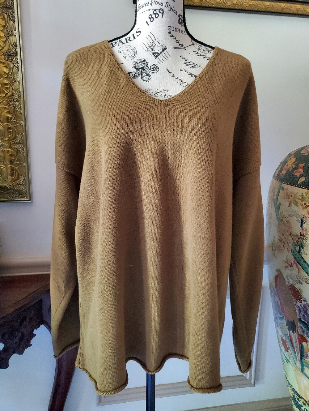 Vintage 100% Cotton Slouchy Pullover Sweater Olive Brown